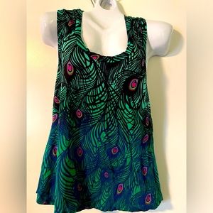 RARE aughts H&M / Mathew Williamson Peakcock Print Tank Green Multi (Medium)
